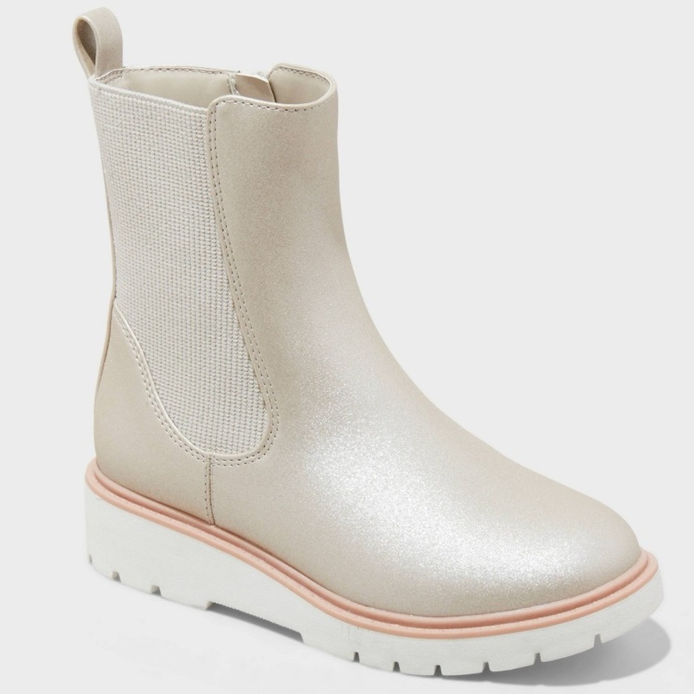 Shimmering Cream Gold Ankle Boots